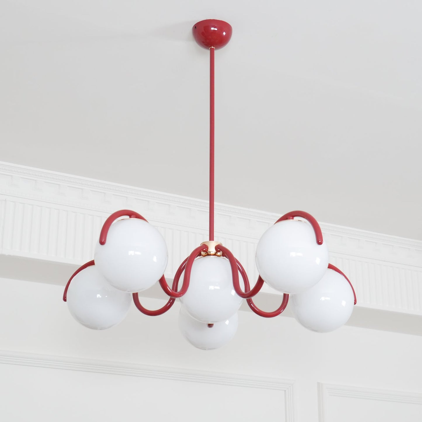 Reedway Linear Chandelier | Metal Frame | 6 White Glass Globes