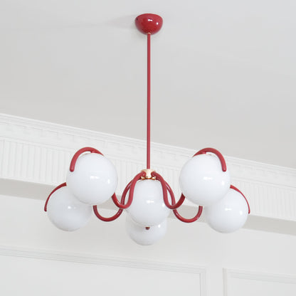Reedway Linear Chandelier | Metal Frame | 6 White Glass Globes