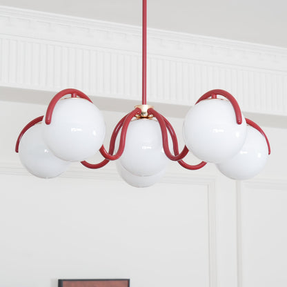 Reedway Linear Chandelier | Metal Frame | 6 White Glass Globes