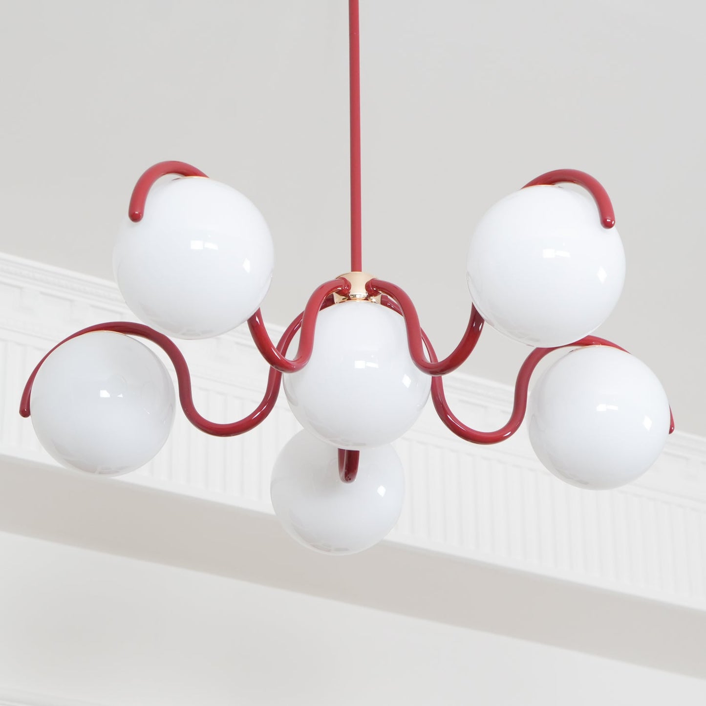 Reedway Linear Chandelier | Metal Frame | 6 White Glass Globes