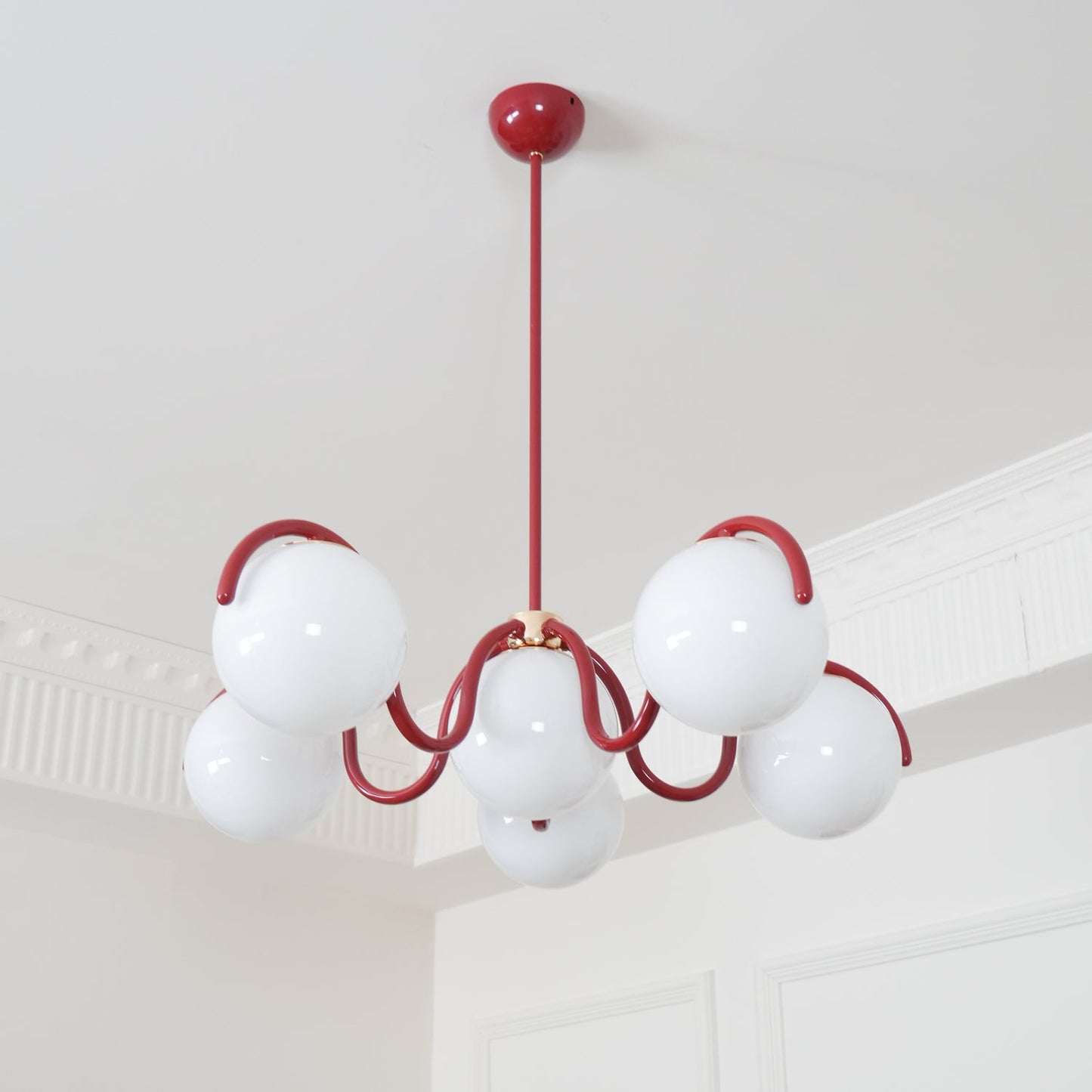 Reedway Linear Chandelier | Metal Frame | 6 White Glass Globes