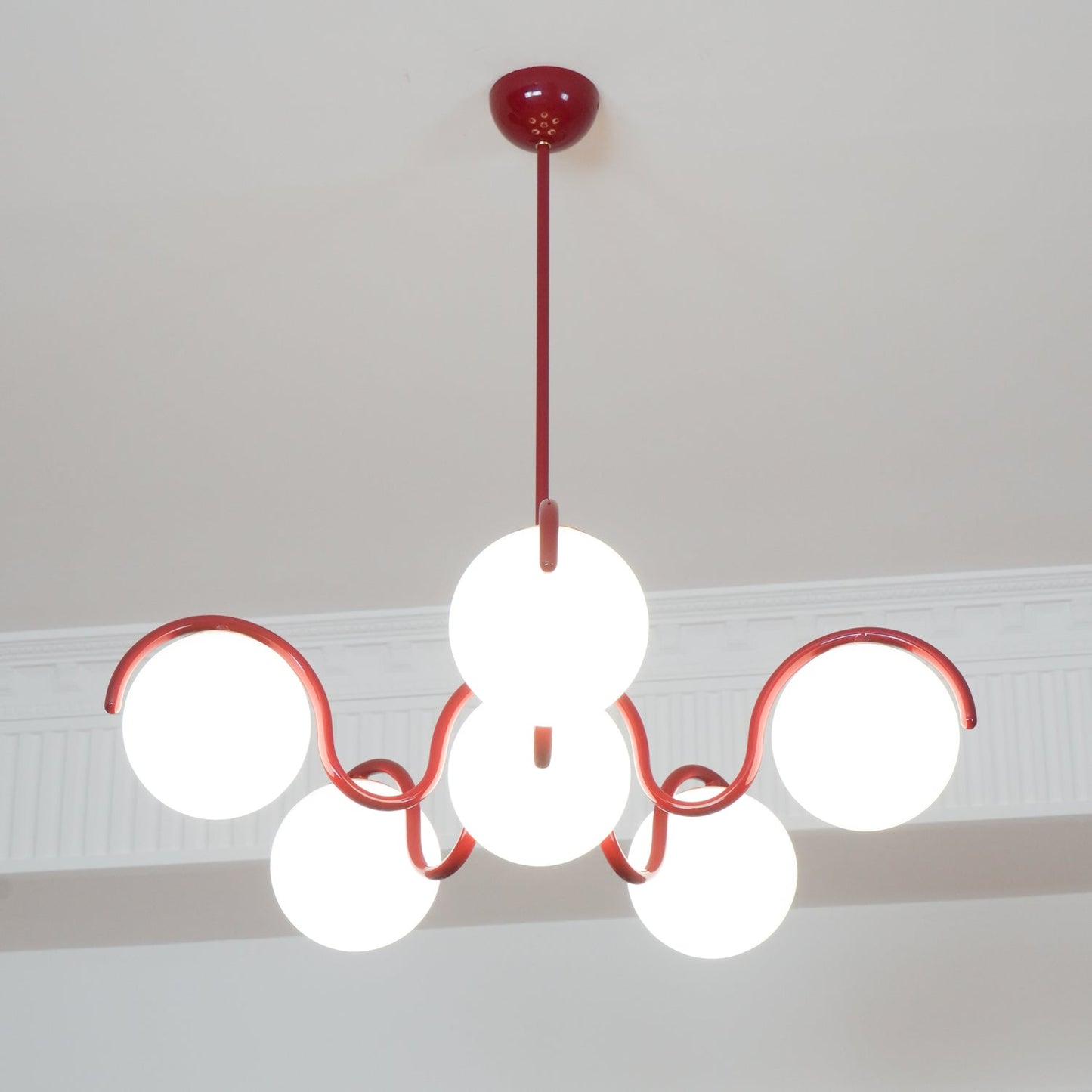 Reedway Linear Chandelier | Metal Frame | 6 White Glass Globes