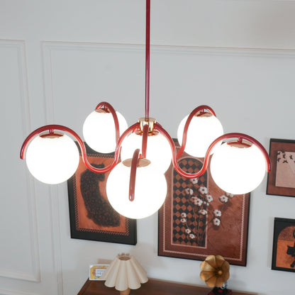 Reedway Linear Chandelier | Metal Frame | 6 White Glass Globes