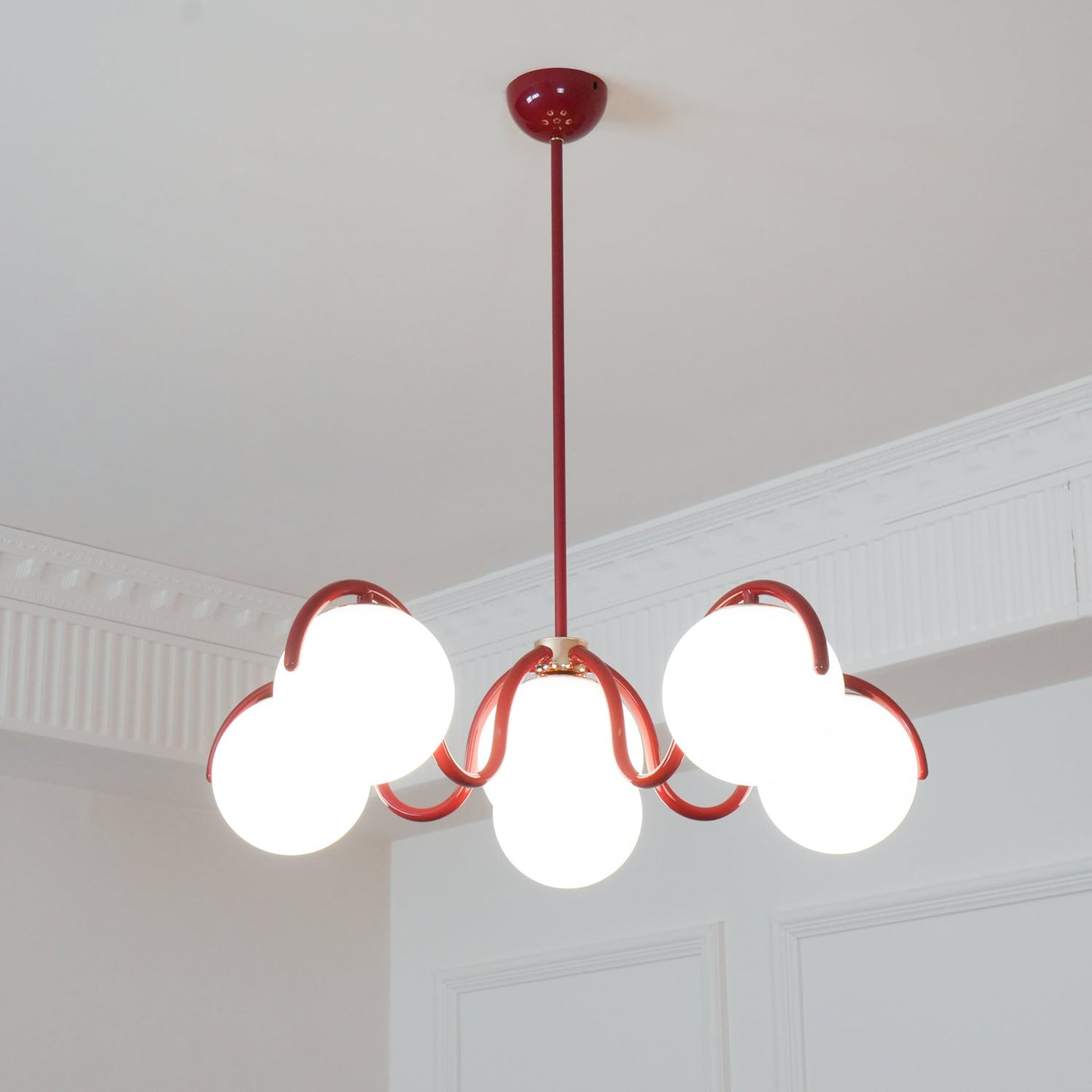 Reedway Linear Chandelier | Metal Frame | 6 White Glass Globes