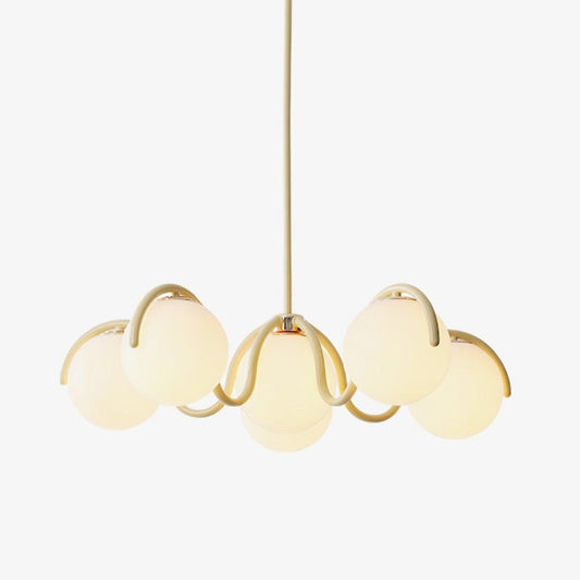 Reedway Linear Chandelier | Metal Frame | 6 White Glass Globes