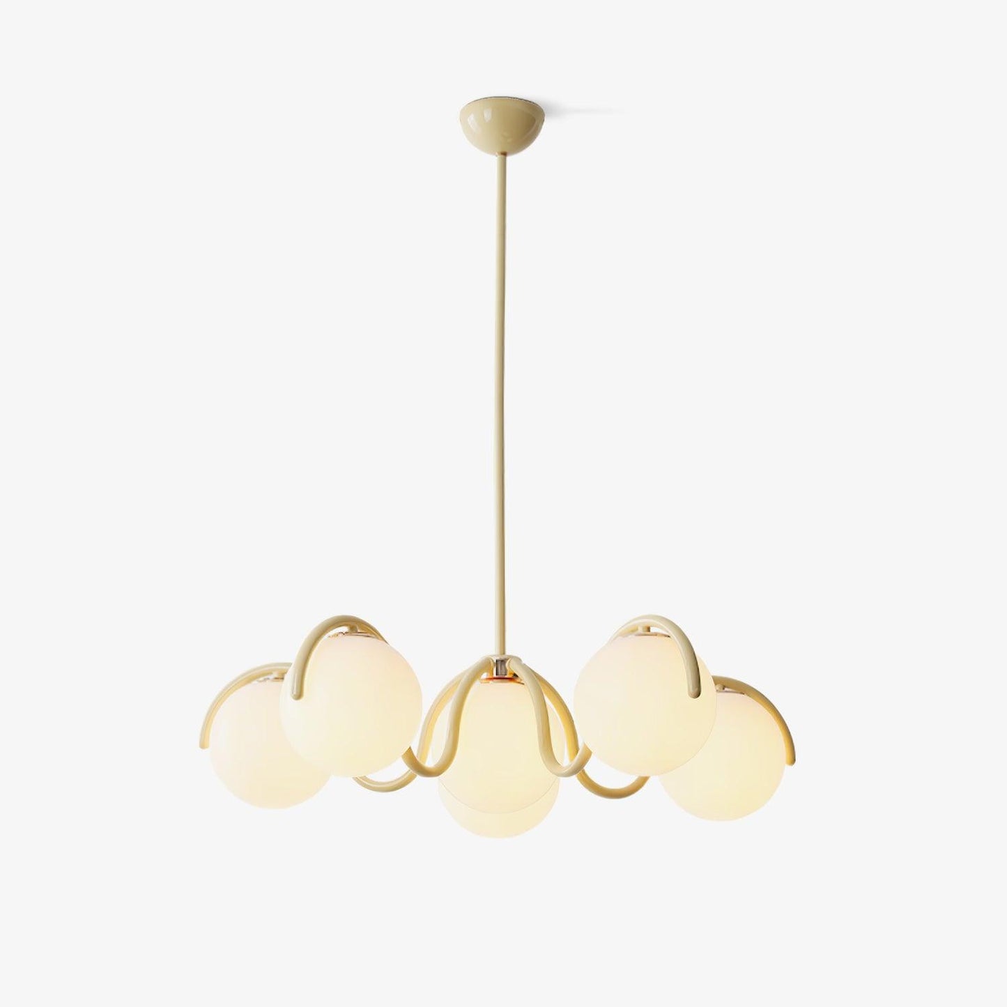 Reedway Linear Chandelier | Metal Frame | 6 White Glass Globes