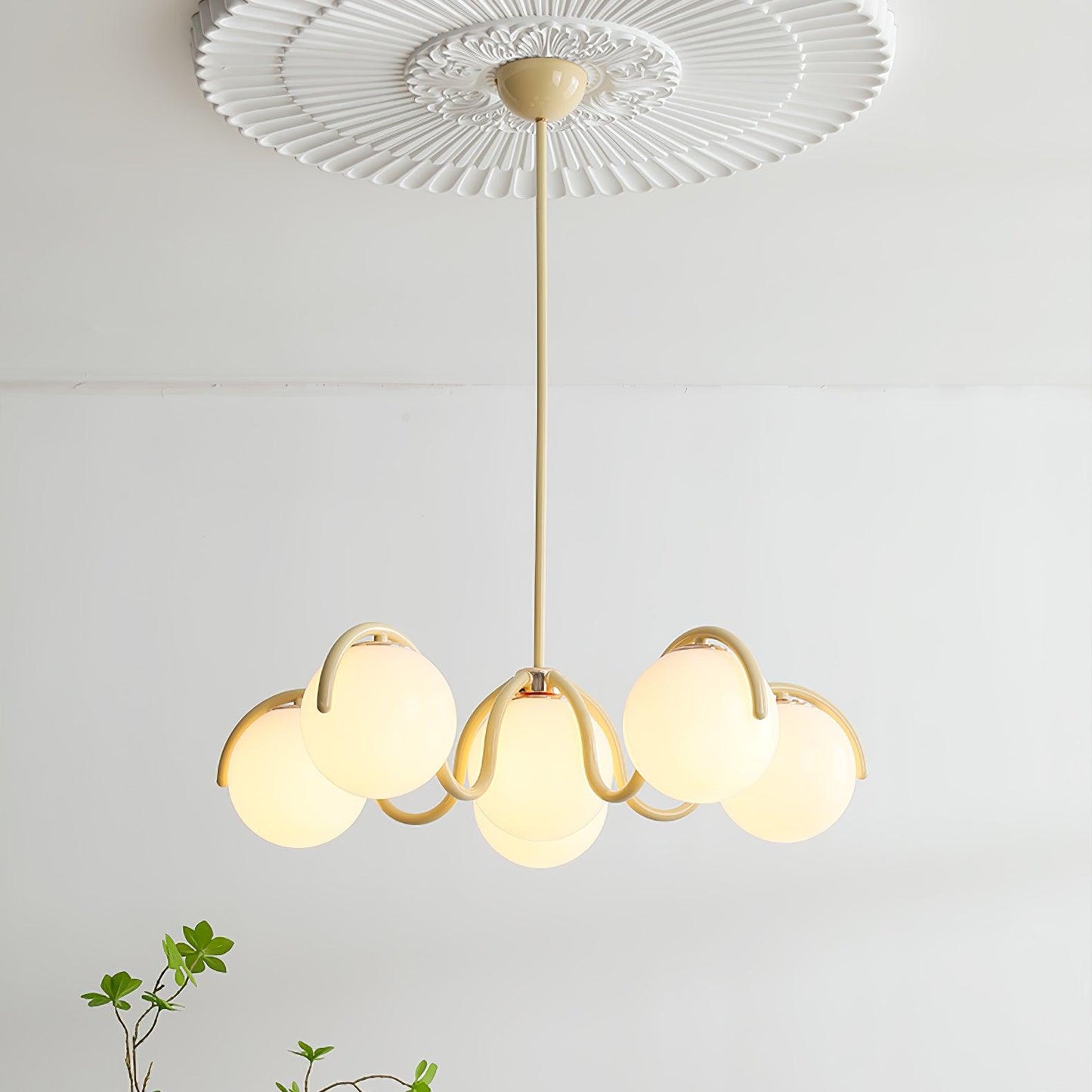 Reedway Linear Chandelier | Metal Frame | 6 White Glass Globes