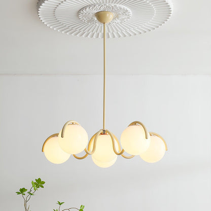 Reedway Linear Chandelier | Metal Frame | 6 White Glass Globes