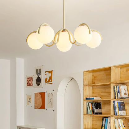 Reedway Linear Chandelier | Metal Frame | 6 White Glass Globes