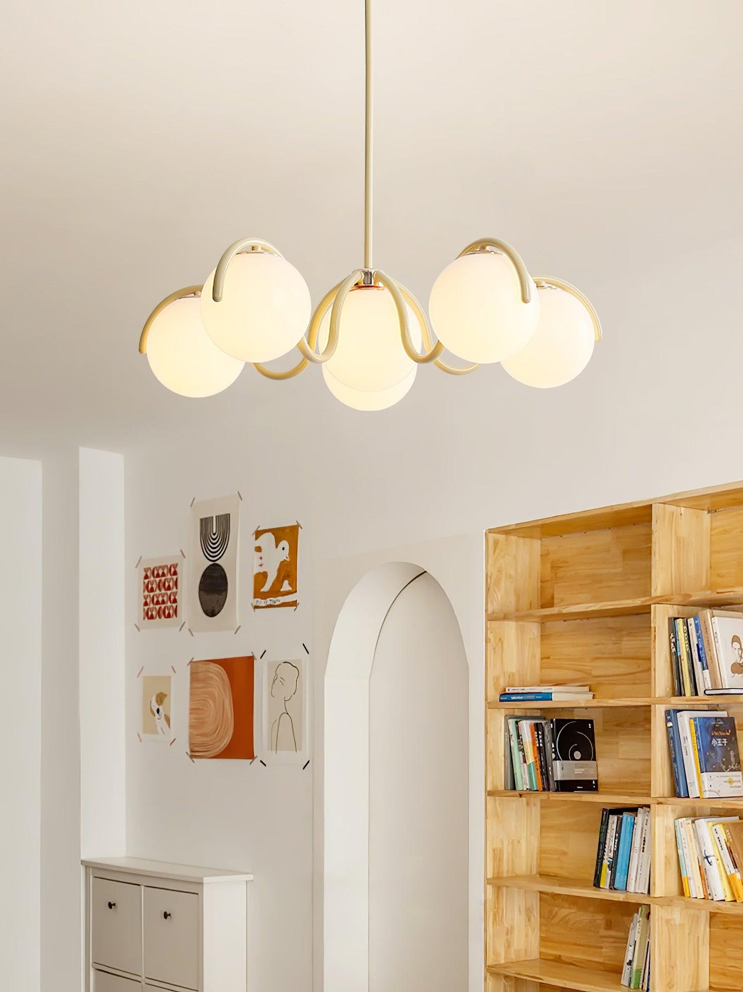 Reedway Linear Chandelier | Metal Frame | 6 White Glass Globes