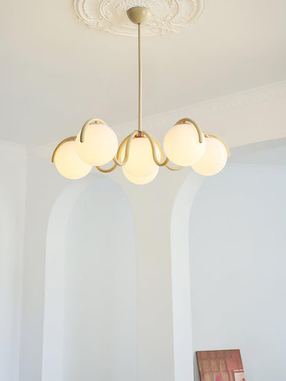 Reedway Linear Chandelier | Metal Frame | 6 White Glass Globes