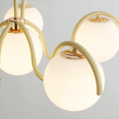 Reedway Linear Chandelier | Metal Frame | 6 White Glass Globes