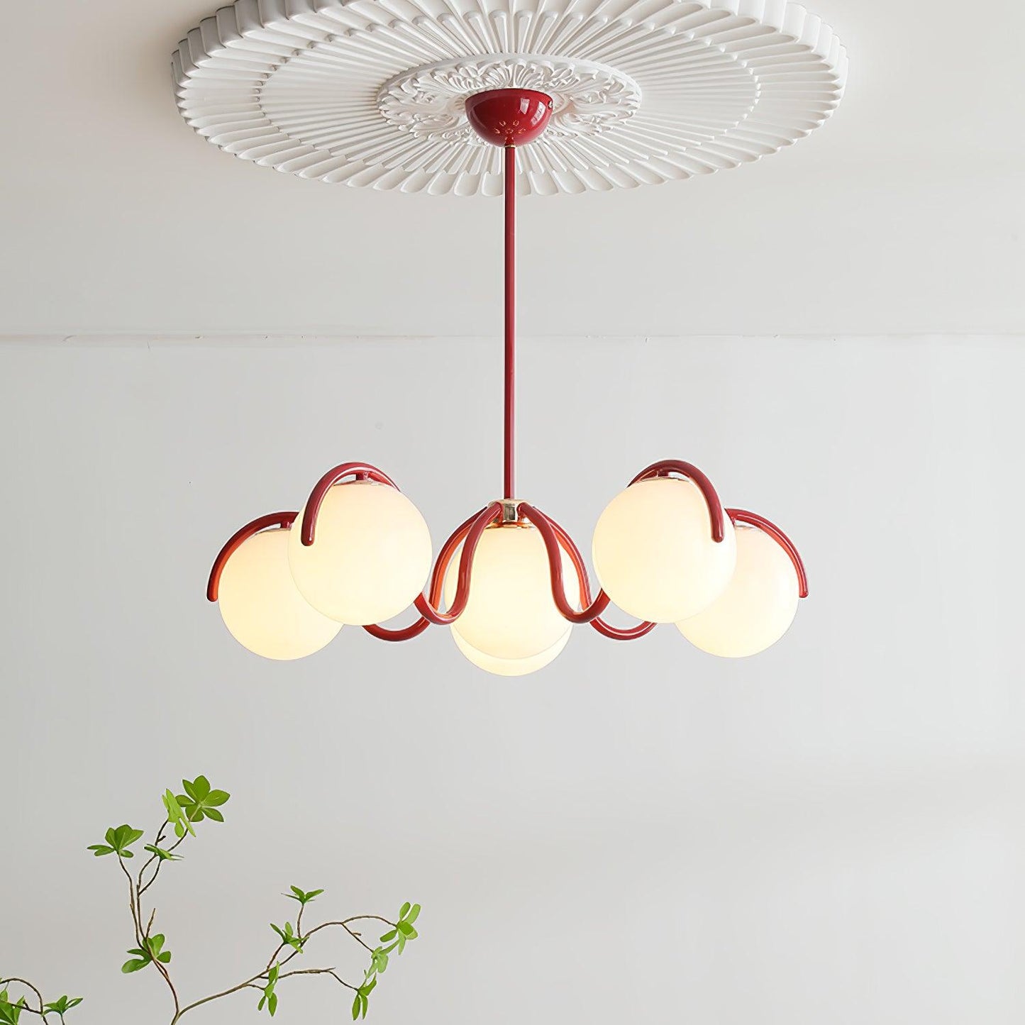 Reedway Linear Chandelier | Metal Frame | 6 White Glass Globes