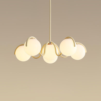 Reedway Linear Chandelier | Metal Frame | 6 White Glass Globes