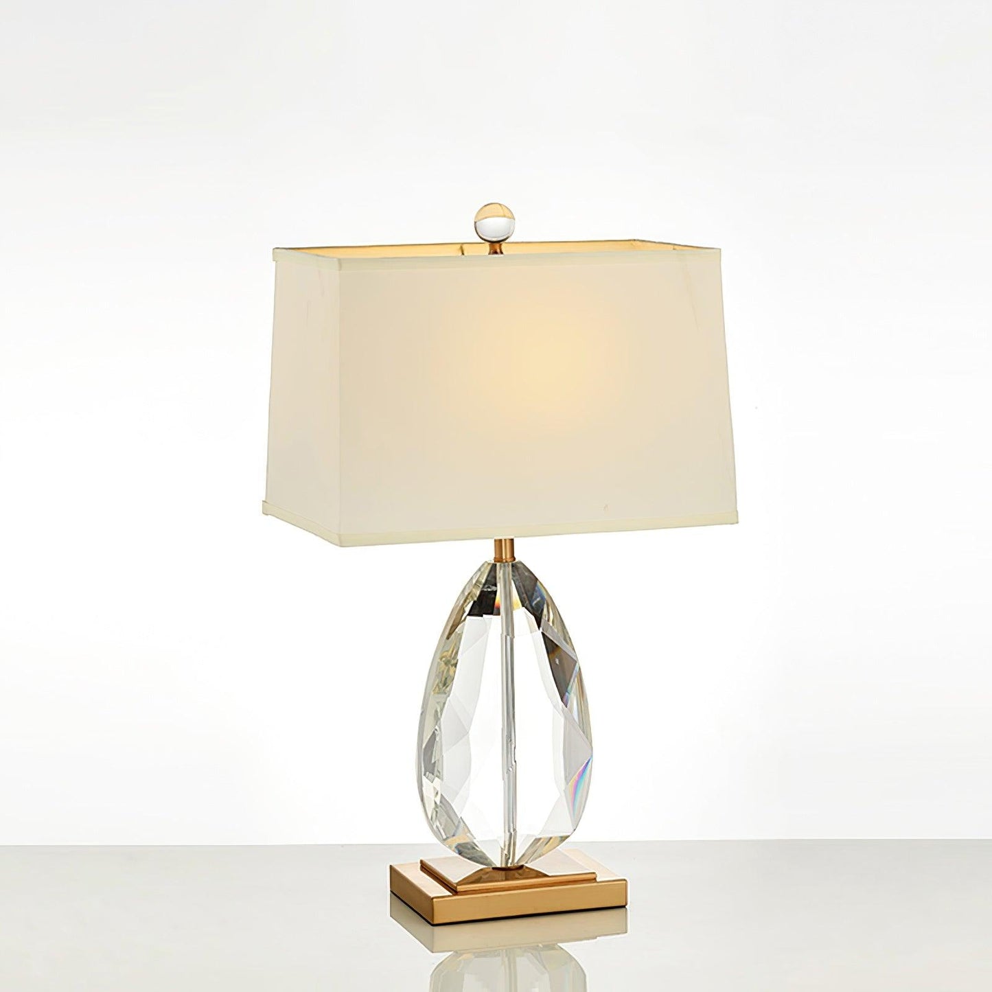 Regal Table Lamp | Metal & Crystal | Gold with White Shade