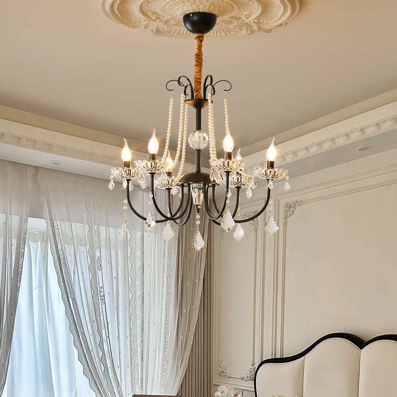 Crystal Chandelier | Metal & Glass with Pearls | 6 or 8 Lights, Black