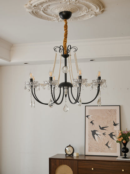 Crystal Chandelier | Metal & Glass with Pearls | 6 or 8 Lights, Black