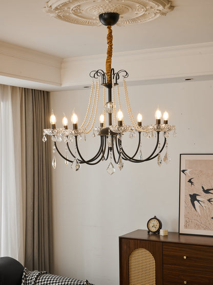 Crystal Chandelier | Metal & Glass with Pearls | 6 or 8 Lights, Black