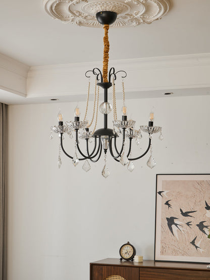 Crystal Chandelier | Metal & Glass with Pearls | 6 or 8 Lights, Black