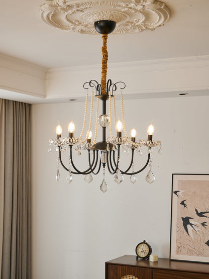 Crystal Chandelier | Metal & Glass with Pearls | 6 or 8 Lights, Black