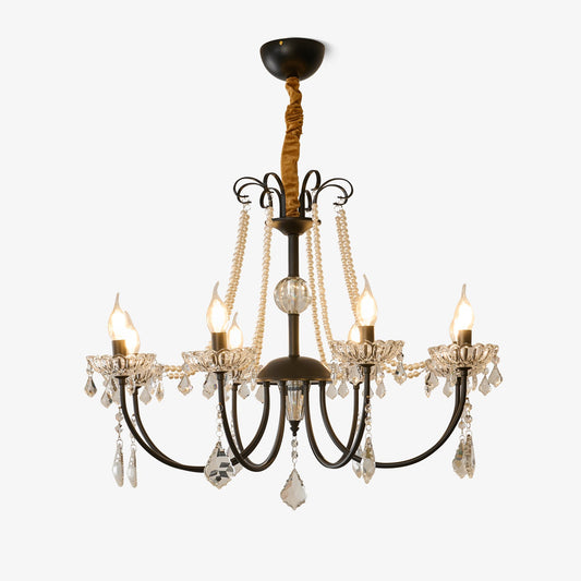 Crystal Chandelier | Metal & Glass with Pearls | 6 or 8 Lights, Black