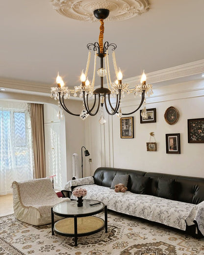 Crystal Chandelier | Metal & Glass with Pearls | 6 or 8 Lights, Black