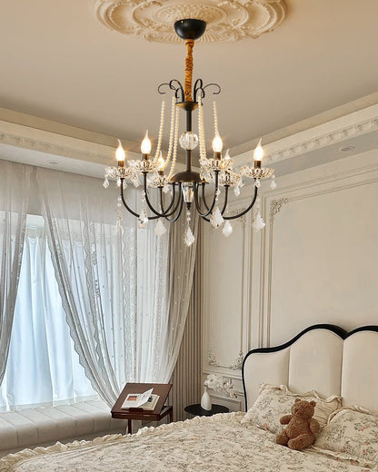 Crystal Chandelier | Metal & Glass with Pearls | 6 or 8 Lights, Black