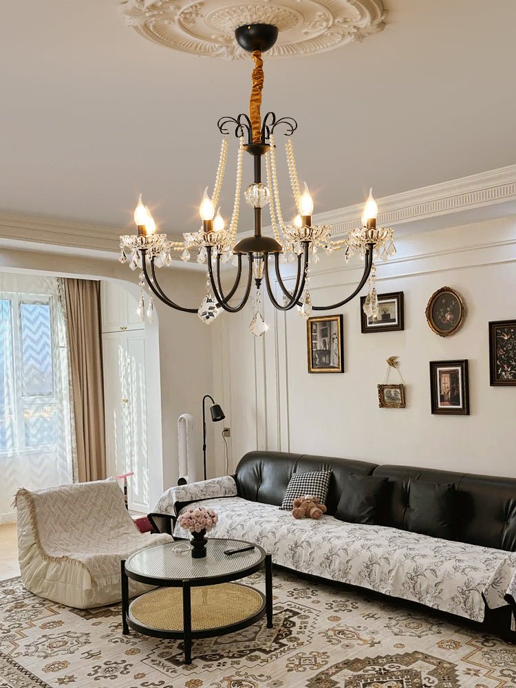 Crystal Chandelier | Metal & Glass with Pearls | 6 or 8 Lights, Black