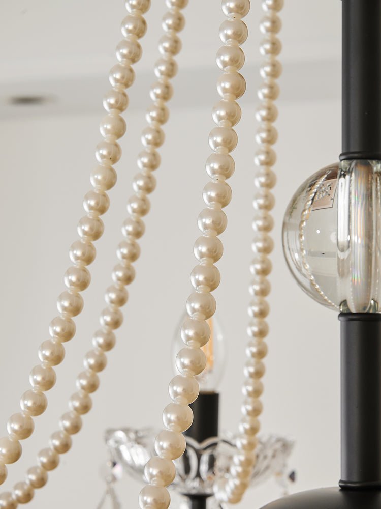 Crystal Chandelier | Metal & Glass with Pearls | 6 or 8 Lights, Black