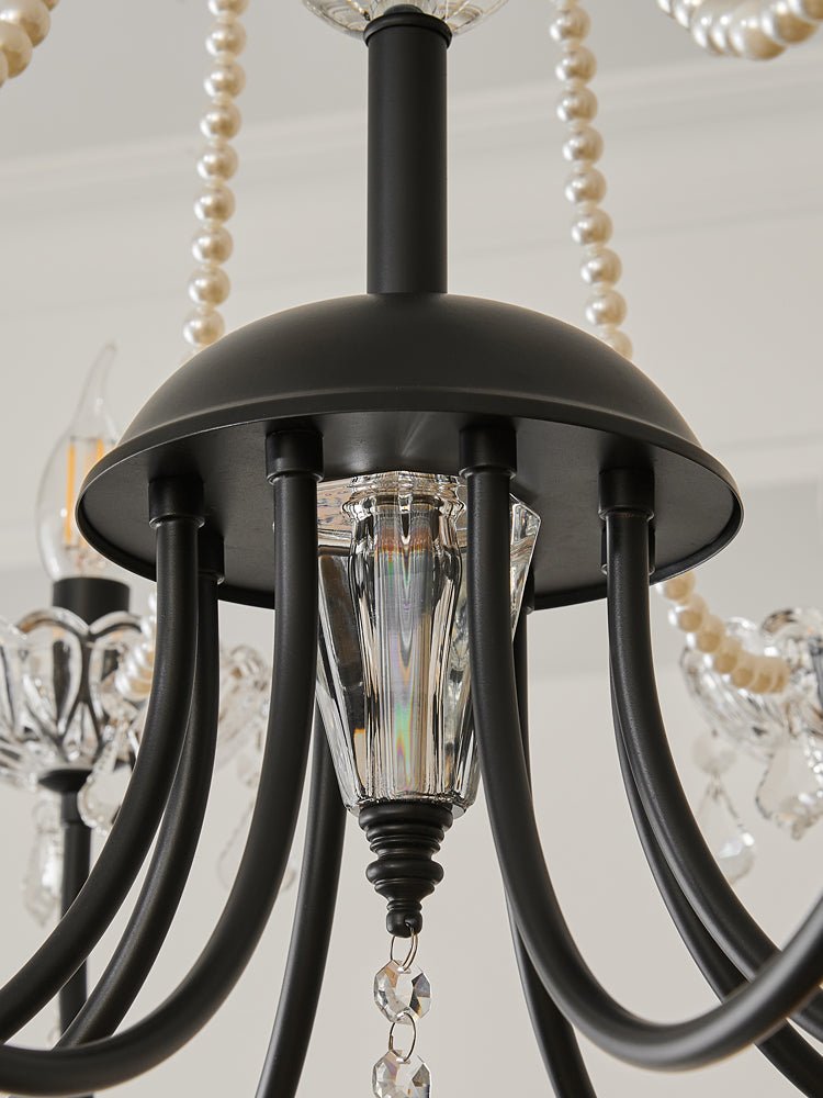 Crystal Chandelier | Metal & Glass with Pearls | 6 or 8 Lights, Black