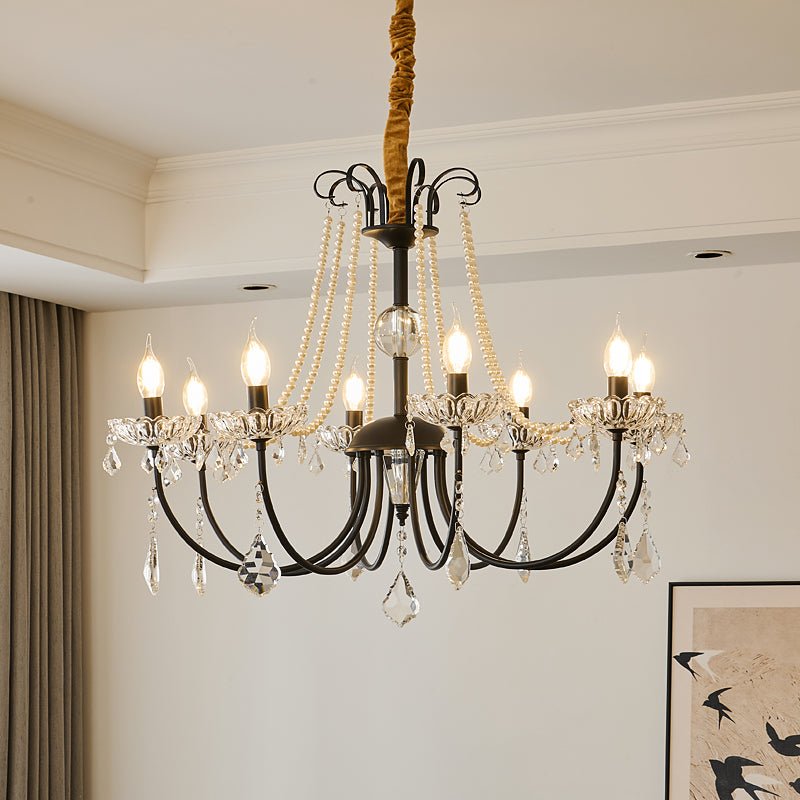 Crystal Chandelier | Metal & Glass with Pearls | 6 or 8 Lights, Black