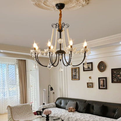 Crystal Chandelier | Metal & Glass with Pearls | 6 or 8 Lights, Black
