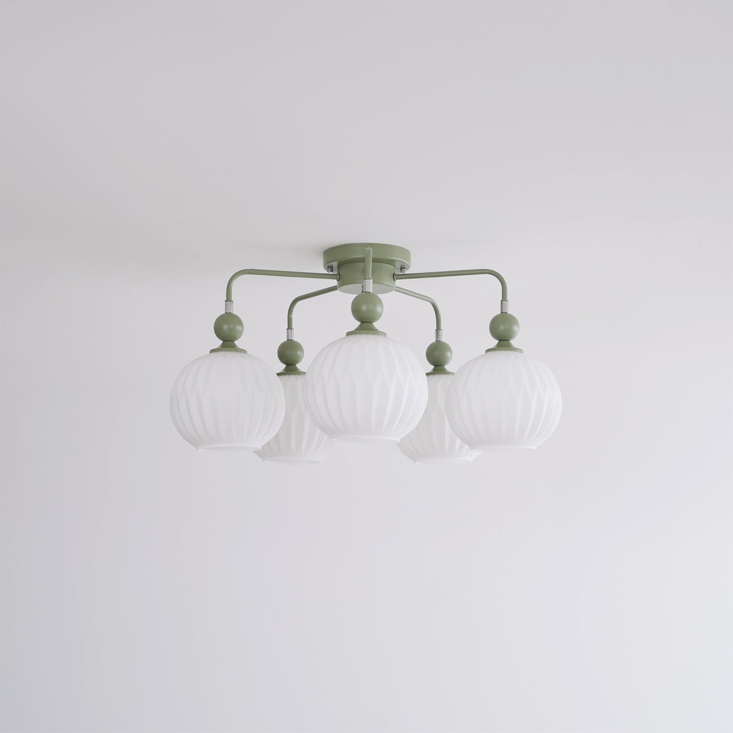 Renee Ceiling Light | Green Metal & White Glass | 4, 5, or 8 Heads