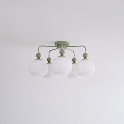 Renee Ceiling Light | Green Metal & White Glass | 4, 5, or 8 Heads