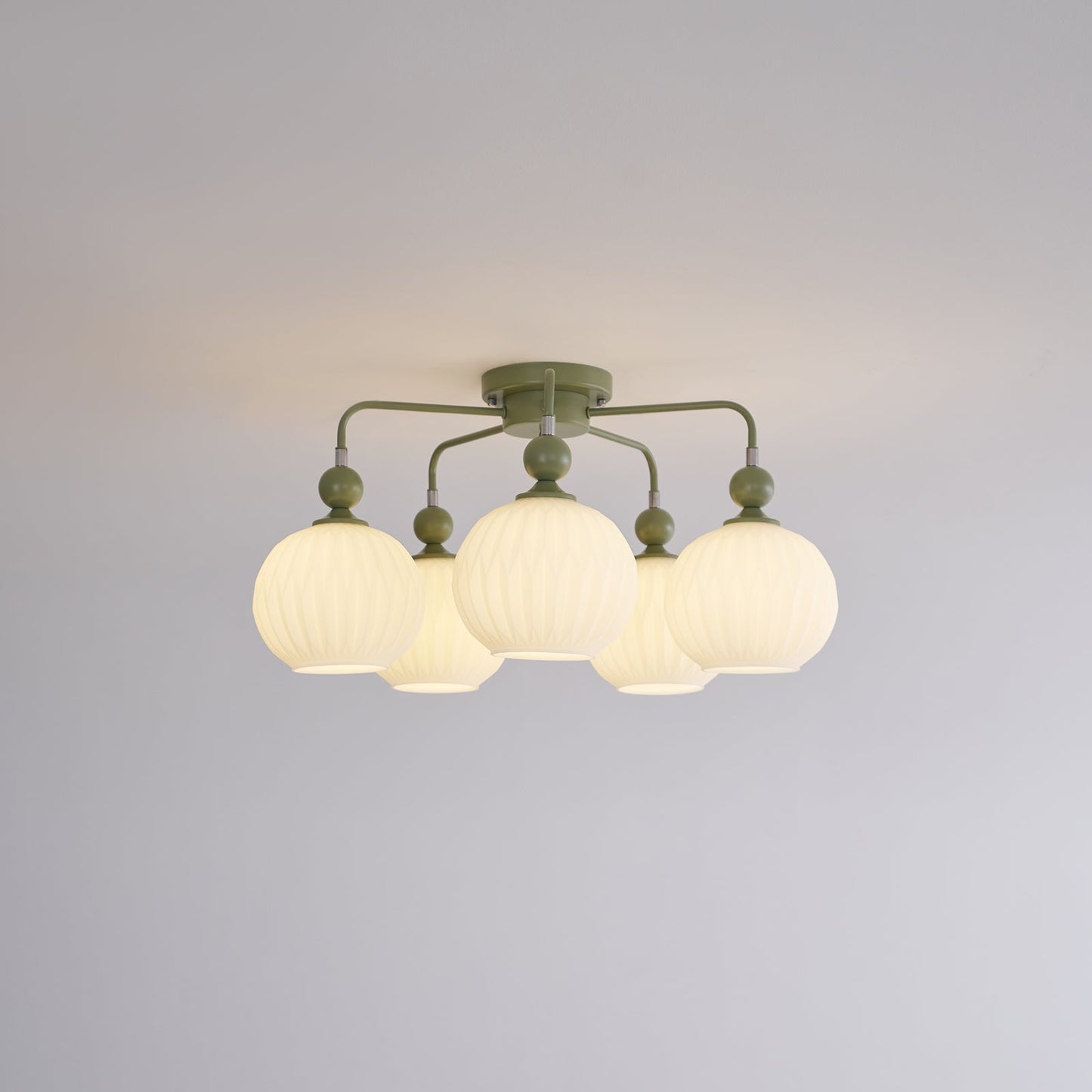 Renee Ceiling Light | Green Metal & White Glass | 4, 5, or 8 Heads