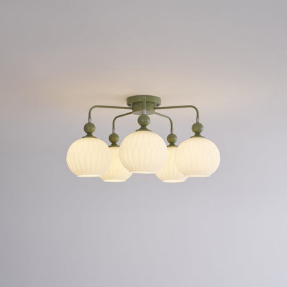 Renee Ceiling Light | Green Metal & White Glass | 4, 5, or 8 Heads