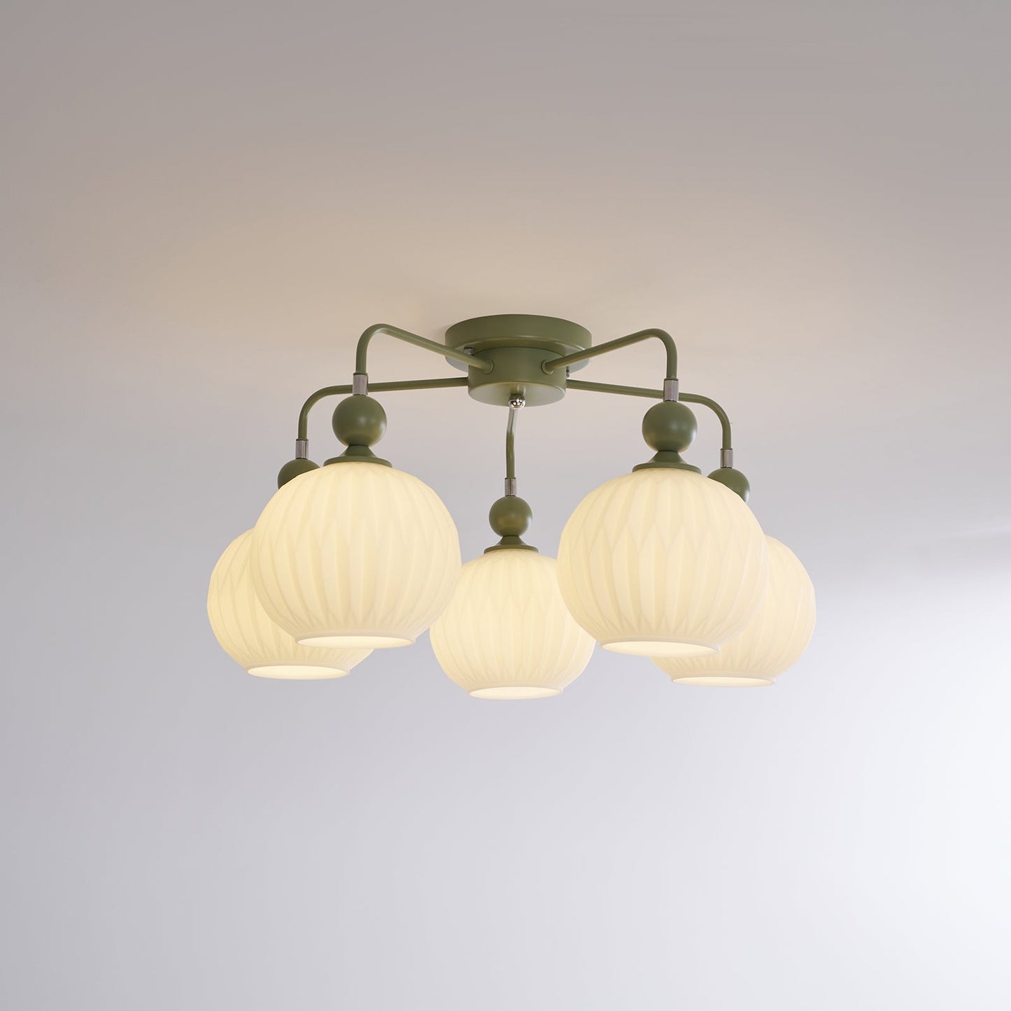 Renee Ceiling Light | Green Metal & White Glass | 4, 5, or 8 Heads