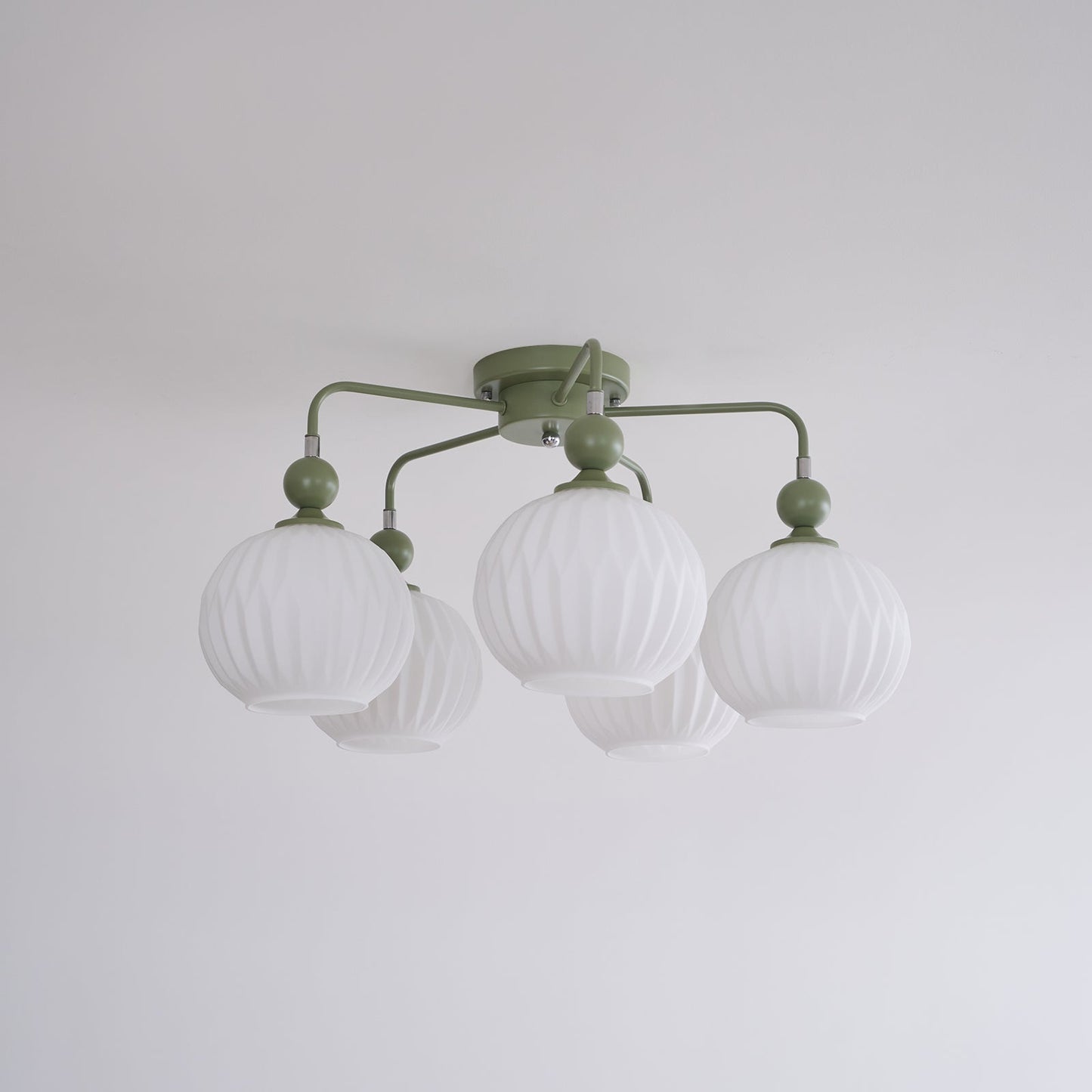 Renee Ceiling Light | Green Metal & White Glass | 4, 5, or 8 Heads