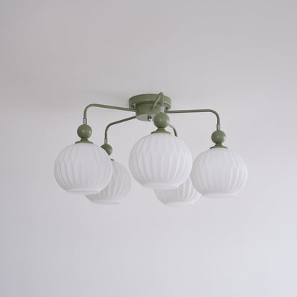 Renee Ceiling Light | Green Metal & White Glass | 4, 5, or 8 Heads