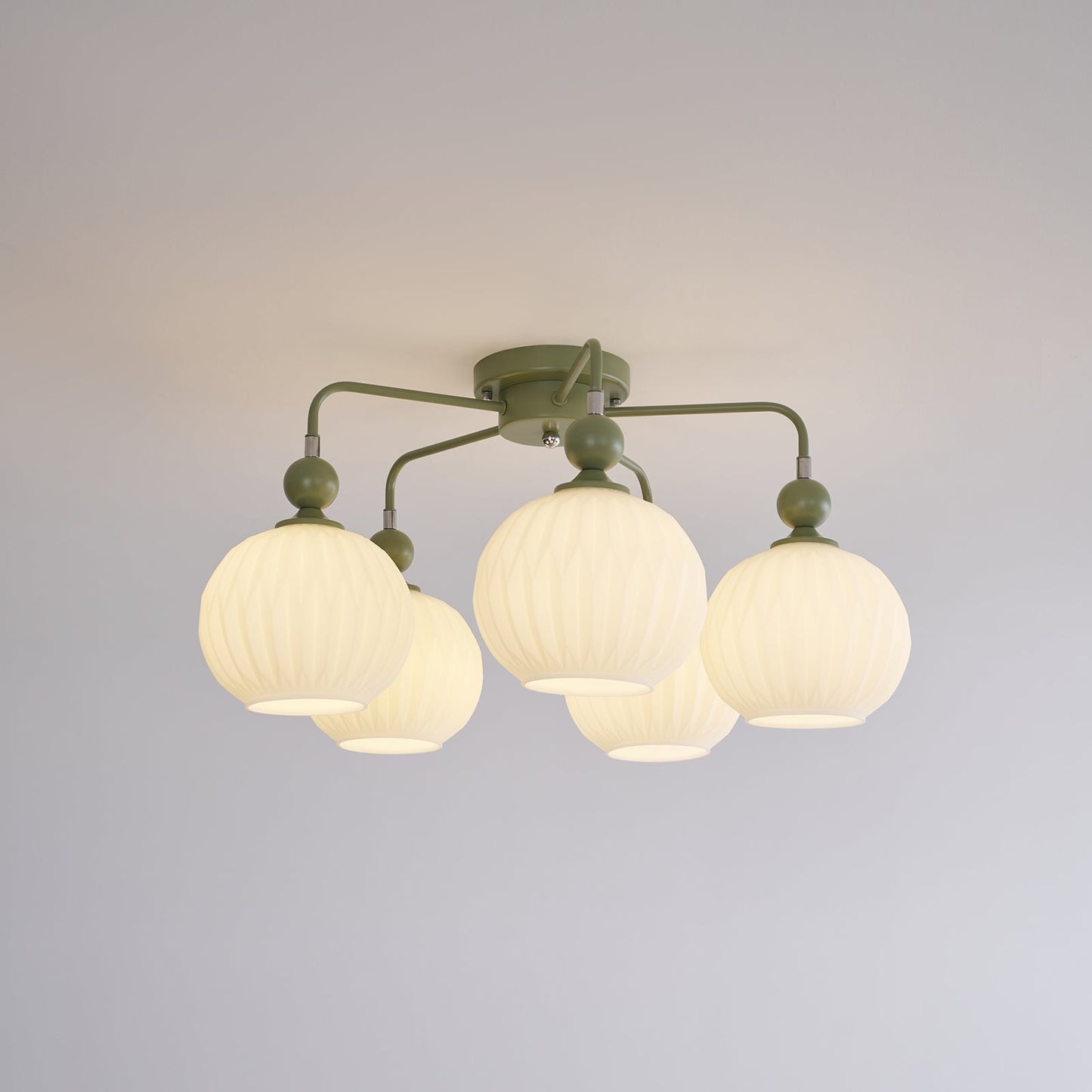 Renee Ceiling Light | Green Metal & White Glass | 4, 5, or 8 Heads