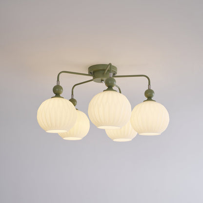 Renee Ceiling Light | Green Metal & White Glass | 4, 5, or 8 Heads