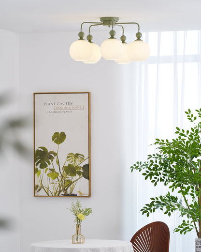 Renee Ceiling Light | Green Metal & White Glass | 4, 5, or 8 Heads