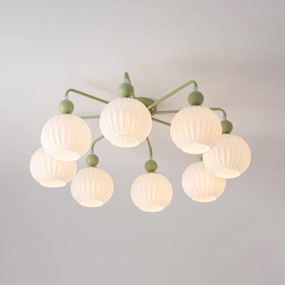 Renee Ceiling Light | Green Metal & White Glass | 4, 5, or 8 Heads