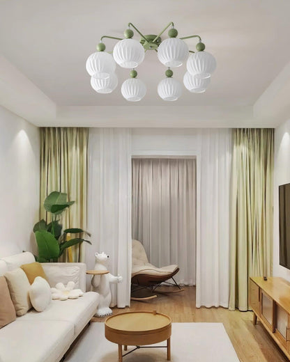 Renee Ceiling Light | Green Metal & White Glass | 4, 5, or 8 Heads