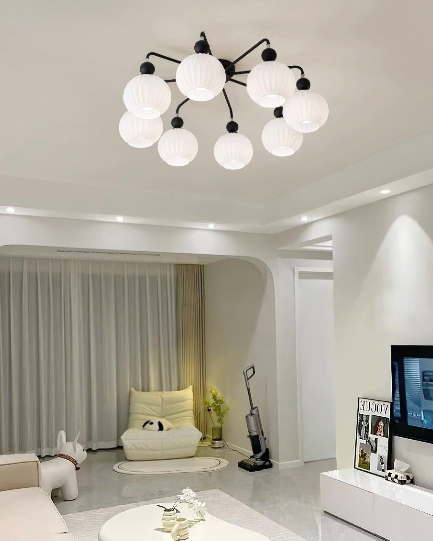 Renee Ceiling Light | Green Metal & White Glass | 4, 5, or 8 Heads