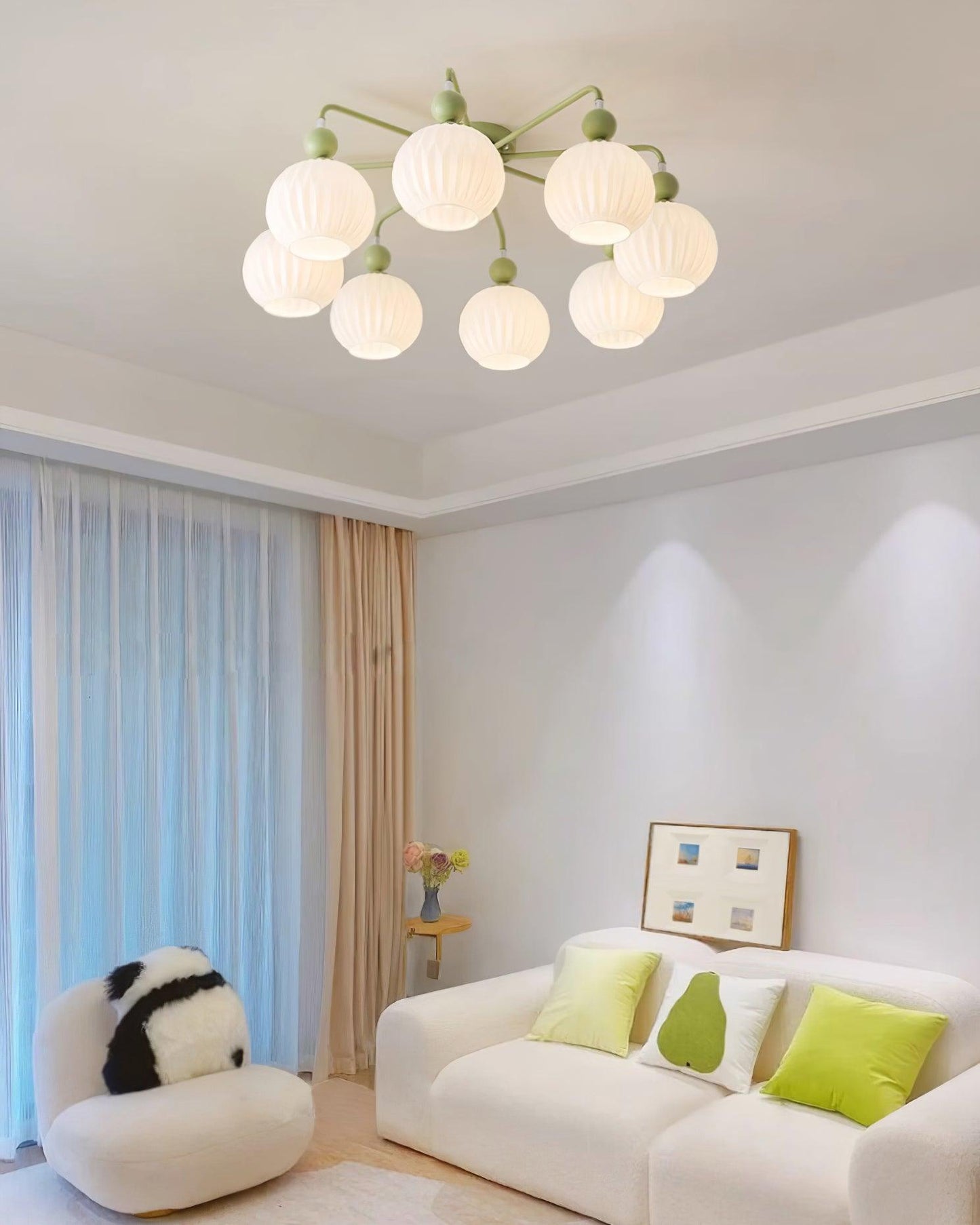 Renee Ceiling Light | Green Metal & White Glass | 4, 5, or 8 Heads