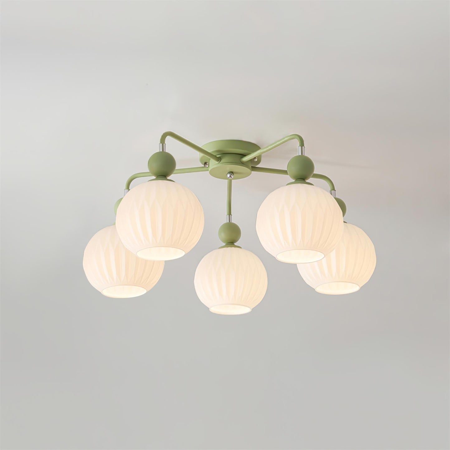 Renee Ceiling Light | Green Metal & White Glass | 4, 5, or 8 Heads