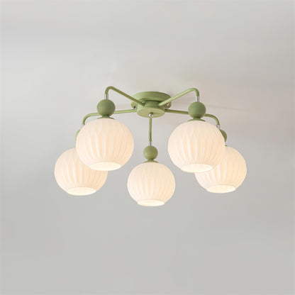 Renee Ceiling Light | Green Metal & White Glass | 4, 5, or 8 Heads