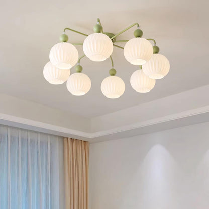 Renee Ceiling Light | Green Metal & White Glass | 4, 5, or 8 Heads