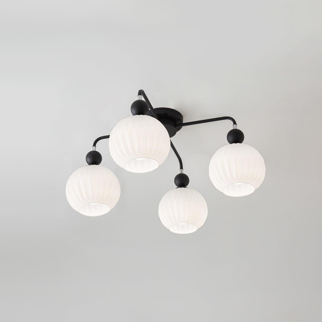 Renee Ceiling Light | Green Metal & White Glass | 4, 5, or 8 Heads